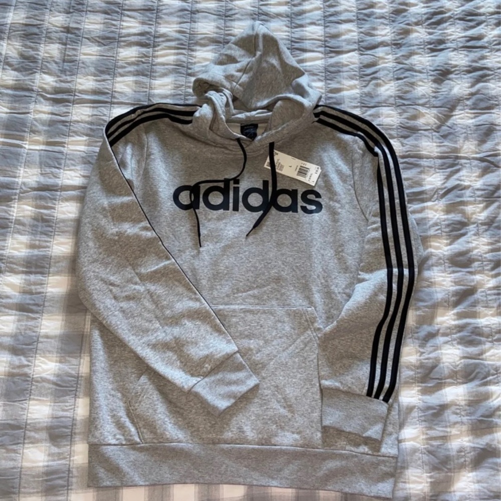 Mens Adidas 3S Fleece Hoodie Gray LARGE